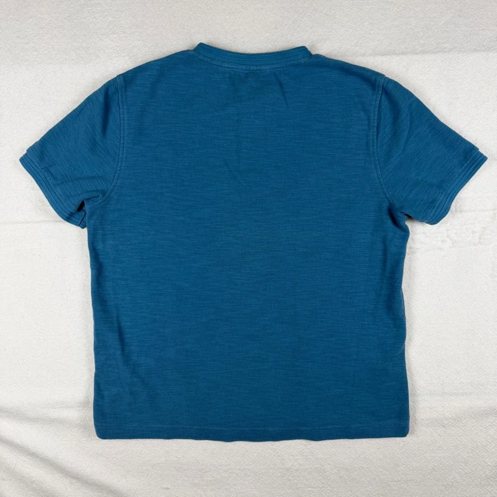 Banana Republic Mens Teal Blue Slub Cotton Short Sleeve Henley Shirt Size Large